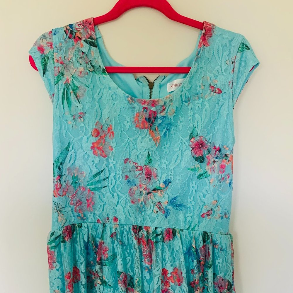Lace Dress in Teal w/ Floral Design